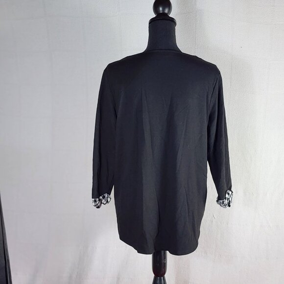 Apt. 9 Black w/Black Check Layer Roll Sleeves Poly Rayon Span Pull Over Top L - Picture 9 of 16